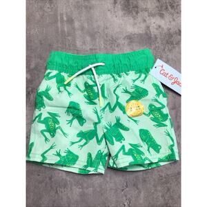 Cat & Jack Toddler Boy’s Green Frog Print Swim Trunks
